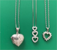 (3) Sterling Silver Heart Necklaces