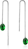 Oval Cut 3.72ct Emerald Threader Earrings