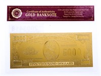 USA 24kt Gold Foil Five Thousand Dollar Note