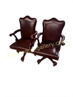 Pair Office Chairs in Leather Upholstery