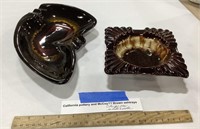 2 pottery brown ash trays - chipped