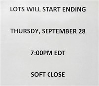 LOTS WILL START CLOSING ON SEPTEMBER 28 @ 7PM EDT