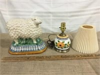 Ceramic sheep and small table lamp with shade