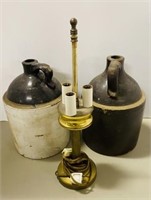 (2) Stoneware Jugs, (1) Lamp