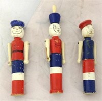 Three Vintage Wooden Toy Soldiers
