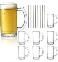 Okllen, 8 Pack 16 Oz Glass Beer Mug with Handle, G