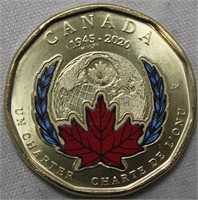 Canada Loonie Dollar 2020 UN 75th Anniv.  Coloured