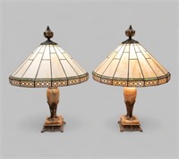 PAIR OF STAINED GLASS TABLE LAMPS