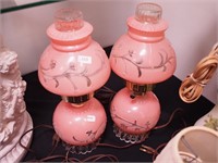 Pair of pink Depression era boudoir lamps,