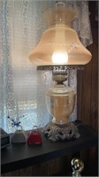 Vintage Etched Hurricane Lamp and Shelf
