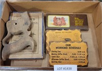 FLAT BOX OF VTG. COLLECTIBLES & PLAQUES