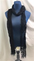 2 Black Scarves / Wraps With Fringe