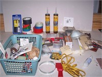 box of fasteners, screw, sealant, tape +