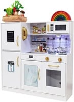 $140  Wooden Play Kitchen Toy Set with Light  Whit
