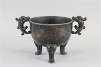 Chinese Bronze Tripod Dragon Ding Vessel with Mark