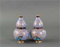 Pair Chinese Cloisonne Bronze Gourd Vase