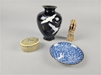 Vintage Japanese Black Cloisonne 6" Vase & More!