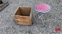 Wood Egg Crate & Small Metal & Upholstered Stool