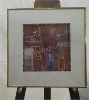 Framed abstract art print. Gold frame. 15×15