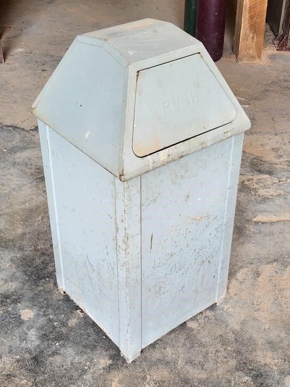 Vintage Metal Flip Lid Trash Can