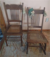 Vtg. Caned Seated Wood Carved Rocking Chair