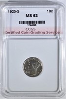 1925-D MERCURY DIME CCGS CH BU