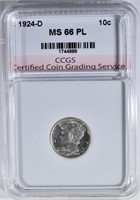 1924-D MERCURY DIME CCGS SUPERB GEM PL