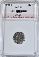 1925-S MERCURY DIME CCGS CH BU