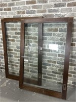 (2) Antique Salvage Wood Framed Glass Windows