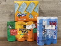4 pack disinfecting wipes, 3 pack Lysol, swiffer