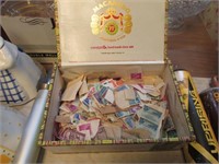 CIGAR BOX W/ POSTAGE STAMPS