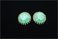 Pair of Green Button Earrings