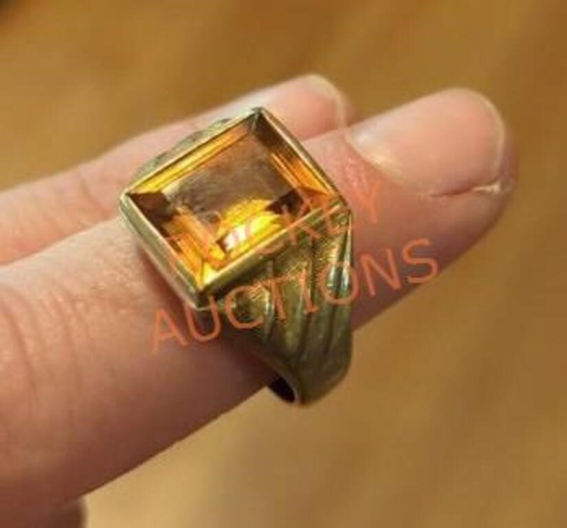 10k stamped ring with amber colored stone