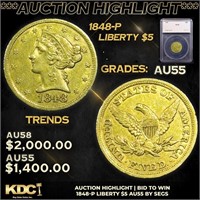 ***Auction Highlight*** 1848-p Gold Liberty Half E