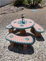Tile Topped Patio Table / 3 Benches