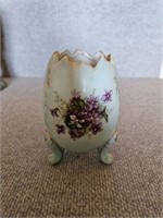 VINTAGE EGG SHAPE VASE ON FEET FLOWER DESIGN