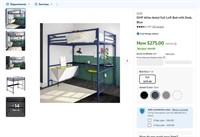 B7626  DHP Miles Metal Full Loft Bed with Desk Bl