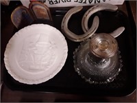 TRAY LOT WITH STERLIN BASE BOWL AND FENTON PLATE