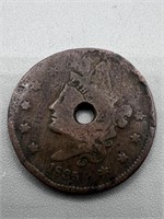 1835 Large Cent w/ Hole