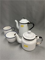 Enamelware Miniature Coffee Pots with Mugs