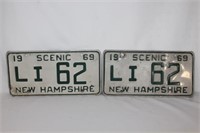New Hampshire Matched License Plates 1969