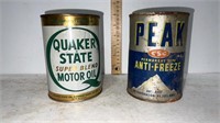 Vintage Quaker State Motor Oil tin & PEAK