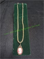 14" Necklace w/ Vintage Pink Cameo Pendant