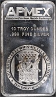 (1) 10 OZ .999 SILVER APMEX BAR