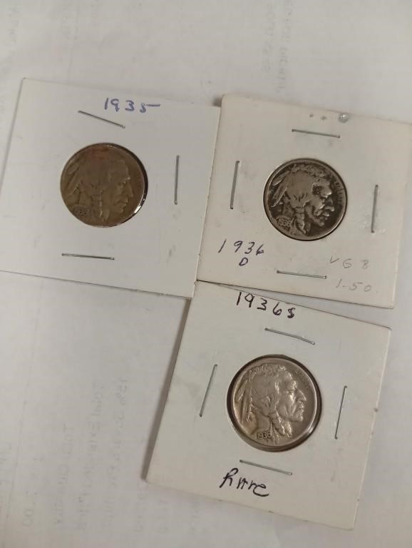 3 Buffalo nickels 1935 and 36