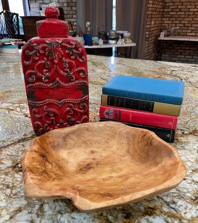 Home Decor Lot, Large Red Stoneware Urn with Lid,