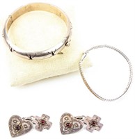 Jewelry Lot of 2 Sterling Silver Bracelets & Earri