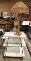 Vintage Pressed Steel Rolling Cart, Wicker Table