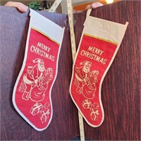 Pair antique felt Christmas Stockings