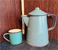 Enamelware Coffee pot and cup